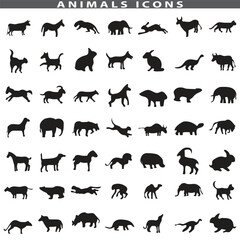 Animal silhouette collection. Set of black animal silhouette. Animal icons. Mammal, fish, insects, birds, reptiles silhouette collection. Wild, domestic animals icons © afzal