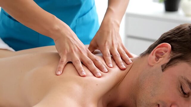 Professional Physical therapy session for male patient back pain