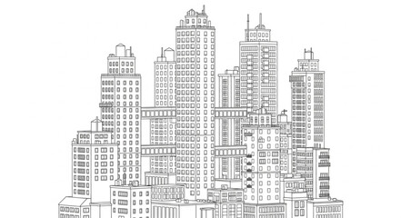Fototapeta premium Detailed Sketch of a Dense City Skyline with Tall Buildings.
