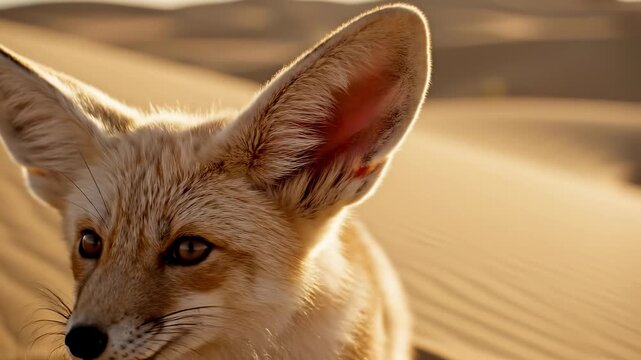 Close-up of a fennec fox head.