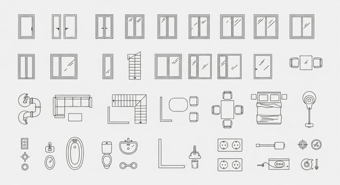 Architectural Symbols and Drawings Collection for Design Projects.
