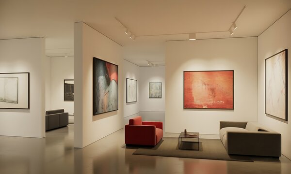 modern living room with abstract art and sleek furniture design