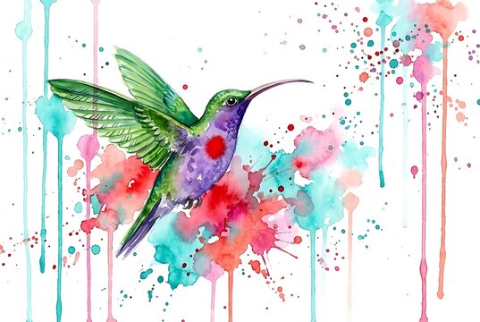vibrant colorful hummingbird digital illustration art design