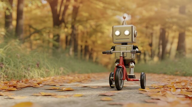 Robot exploring outdoor forest trail on rugged terrain