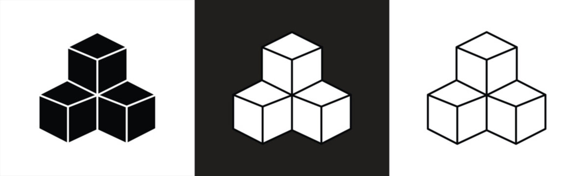 cube icon symbol with three blocks. cubic building icon, three sugar cubes icon - block chain logo icon for website design and mobile, app icons