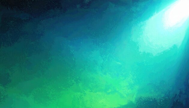Fondo abstracto vibrante con tonos azules y verdes, destacando un haz de luz et&eacute;reo que emerge de la oscuridad.