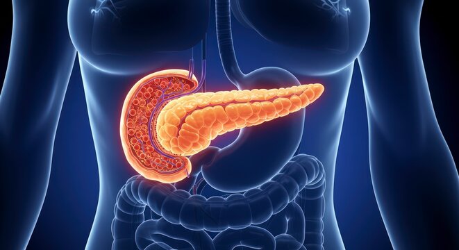 Human body pancreas organ anatomy.