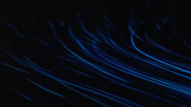 digital art installation at teamLab Planets featuring mesmerizing swirling blue neon lines on a dark background, mimicking the flow of water or kinetic energ