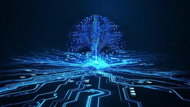 3D Technology background Dark cyberspace circuit board Cloud hi-tech light lines electronic cyber Ai big data science, innovation tech, Cyber science tech, Innovation GPT or Artificial Intelligence