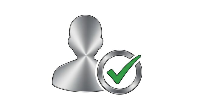 3 d rendered of a white human head silhouette with a green checkmark inside a circular arrow loop