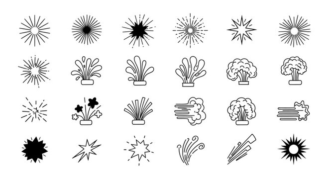 set of abstract explosion and burst icons vector graphics for design