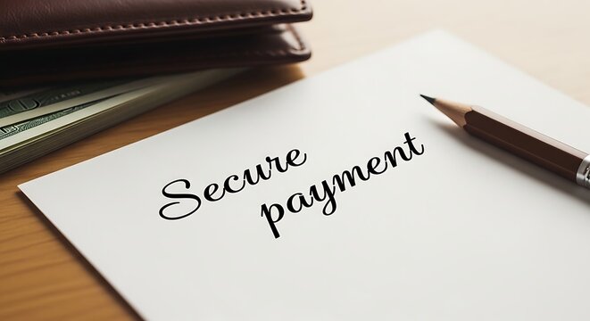 Secure payment concept with pen and wallet on desk