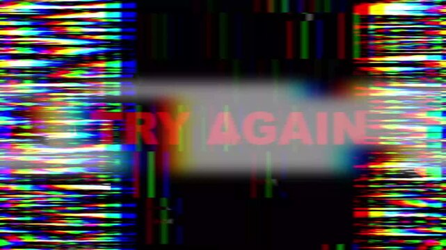 Retro TV Glitch Screen with "TRY AGAIN" Message, Static Interference