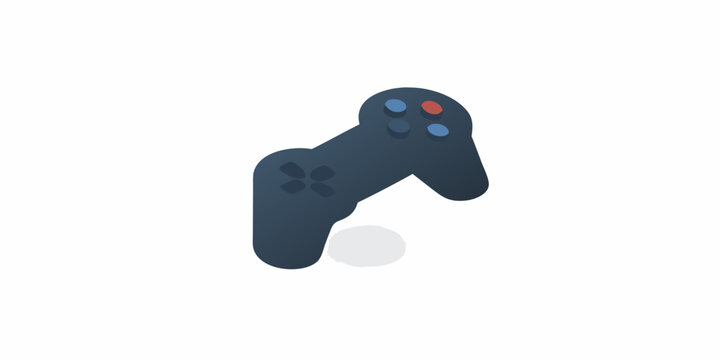 A dark blue game controller icon with simple button details