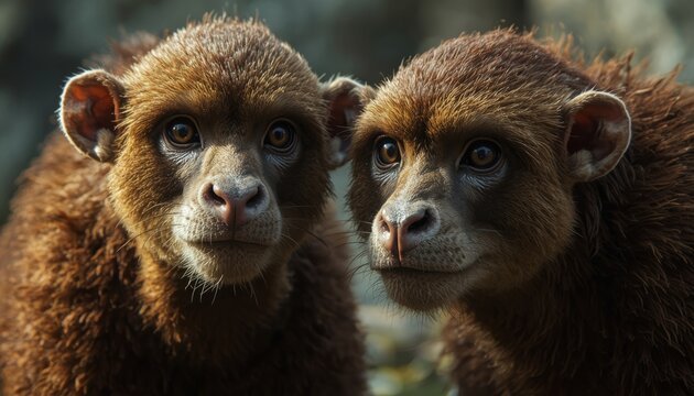 Cute brown monkeys, primates, wildlife animals, furry creatures, close-up portrait