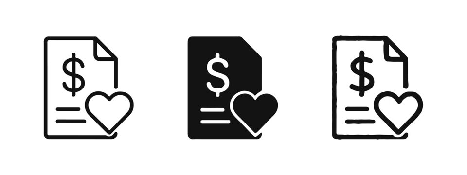 Charitable Donation Document Icons - Financial Giving Symbols