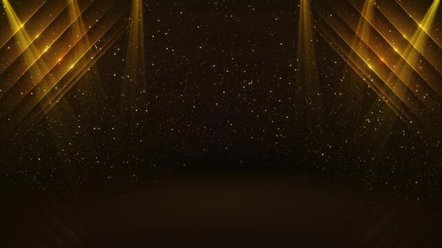 Golden scene light rays effect Award nomination ceremony luxury background glitter sparkles bokeh. presentation shiny . Film music festival premium award design. New Year's party product presentations