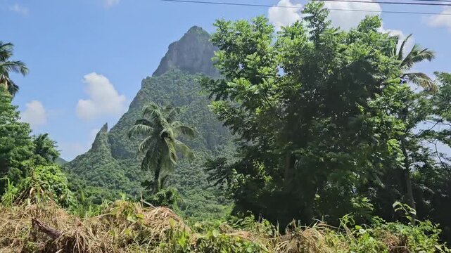 Gros Piton and Petit Piton Drive. Twin mountains in Saint Lucia.