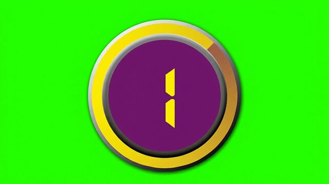 Round purple button emblem with yellow border on bright green background for UI design and graphic assets.