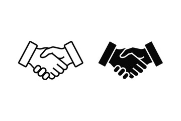 Fototapeta premium Two handshake icons, one outlined and one solid black, symbolizing partnership and agreement vector illustration