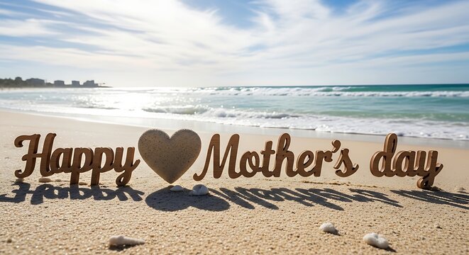 Happy mother's day beach scene celebrating moms with ocean views warm wishes