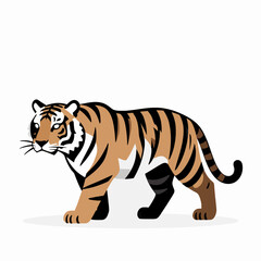 Fototapeta premium Stalking Bengal Tiger in Minimalist Black and White Flat Vector Art Style, Powerful Wild Cat Predator Icon Graphic for Conservation and Strength Concept, Isolated on White Background