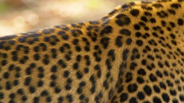 A closeup of a wild leopard in the zoo highlights the natural texture and spotted fur pattern of this majestic mammal in a wildlife safari design