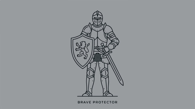 Medieval Knight in Armor Standing.