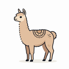 Fototapeta premium Minimalist flat vector illustration of a single Andean llama standing outdoors in a rural mountain concept, representing Peru heritage and South American wildlife in a clean modern art style.
