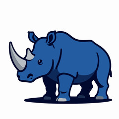 Obraz premium Powerful Blue Rhinoceros Mascot Flat Vector Illustration, Charging Rhino Graphic in Athletic Stance for Sports Branding and Fitness Concept, Isolated on White, Modern Minimalist Design.
