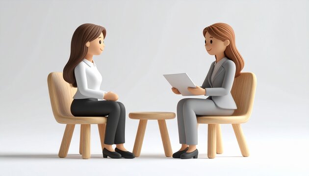 女性同士の面接・採用面談シーン 3Dイラスト