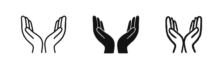 Obraz premium Cupped Hands Icon Set for Support and Protection in Outline, Solid, and Doodle Styles