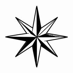 Obraz premium Vintage Hand-Drawn Eight-Pointed Compass Star Vector Illustration, Minimalist Black Ink Celestial Nautical Icon Isolated on White Background for Retro Design Concepts and Navigation Symbols