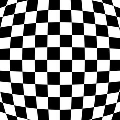 Fototapeta premium A bold black and white wavy distorted checkerboard pattern with an optical illusion effect, ideal for modern wallpaper, fashion textiles, branding, and abstract background use.