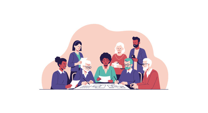 Diverse group of people meeting.