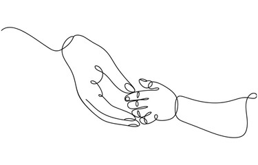 Obraz premium One continuous line drawing of baby kid hand holding mom dad parents hands.