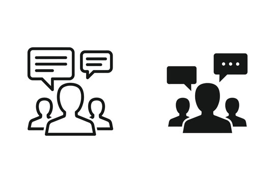 People Talking Icon Set: Conversation and Communication Symbols in Flat Design Vector Illustration
