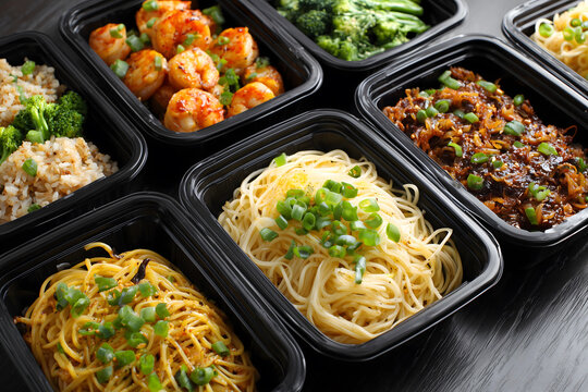 Meal prep lunch box containers with rice or noodle