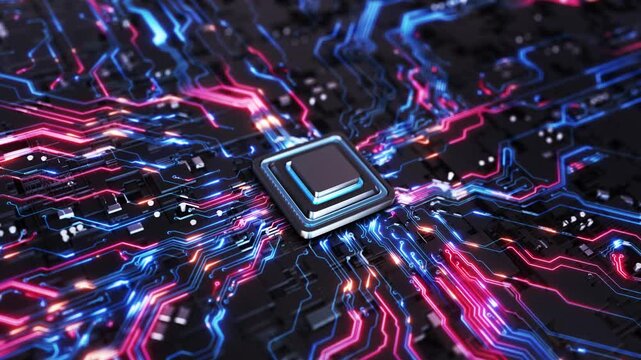 Artificial intelligence technology chip circuit board circuit hologram AI Big data advanced technology background. Circuit board. Ai Tech Semiconductor CPU processor. Artificial intelligence metaverse
