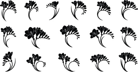 Black floral silhouettes on white background flowers 1 © Graphic Shops