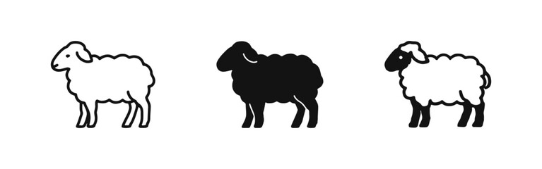 Sheep farm animal icons in outline, silhouette, and hand-drawn styles - livestock vector illustration © ICONS FOR YOU