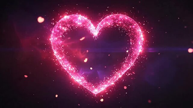Glowing heart shape with sparkling particles and bokeh lights on a dark background