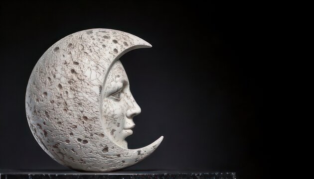 Mystical Moon Face Sculpture on Dark Background - Celestial Art.