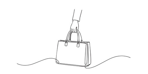 Fototapeta premium single line hand holding handbag.continuous line drawing of hand carrying stylish handbag.fashion and lifestyle concept.one line vector illustration.