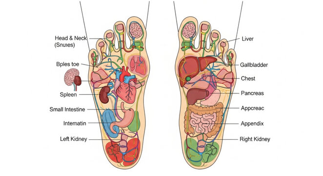 Reflexology Foot Chart Showing Acupressure Points.