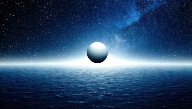 Mystical Orb Floating Above Water Under a Starry Night Sky.