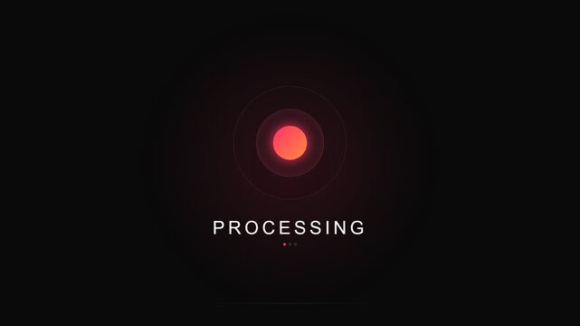 Digital signal processing activity indicator with pulsating red light and loading wording on dark background for technology concepts