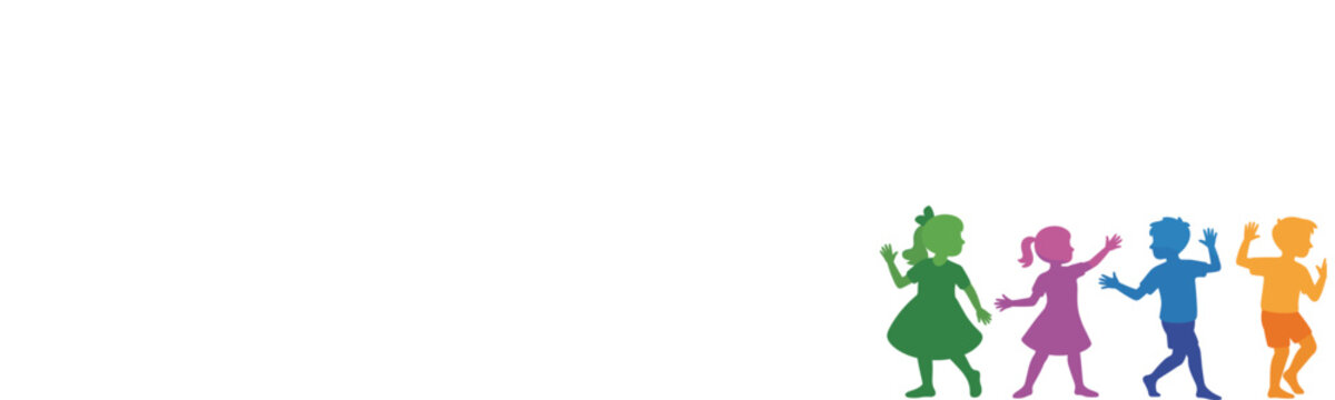 Colorful children silhouettes set, kids playing and dancing figures isolated vector illustration fun design