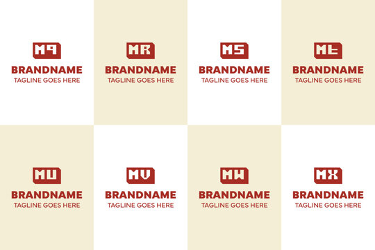 Letters MQ MR MS MT MU MV MW MX Box 3D Logo Set