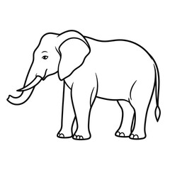 Fototapeta premium Outlined illustration of an elephant with tusks, trunk, and large ears, on white background